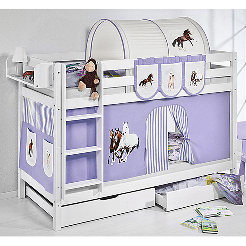 Zoomie Kids Belle Horses Bunk Bed with Curtain Wayfair.co.uk